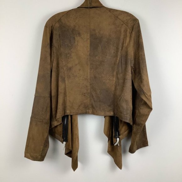 NWT Dex Faux Suede Open Front Jacket in Dark Tan - Picture 3 of 7